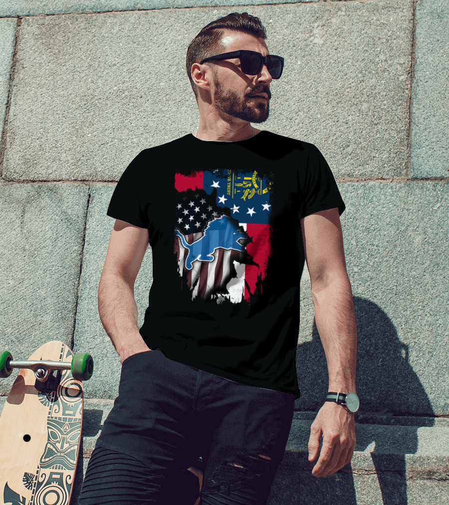 Together Georgia Detroit Lions American Flag Overlay T-Shirt