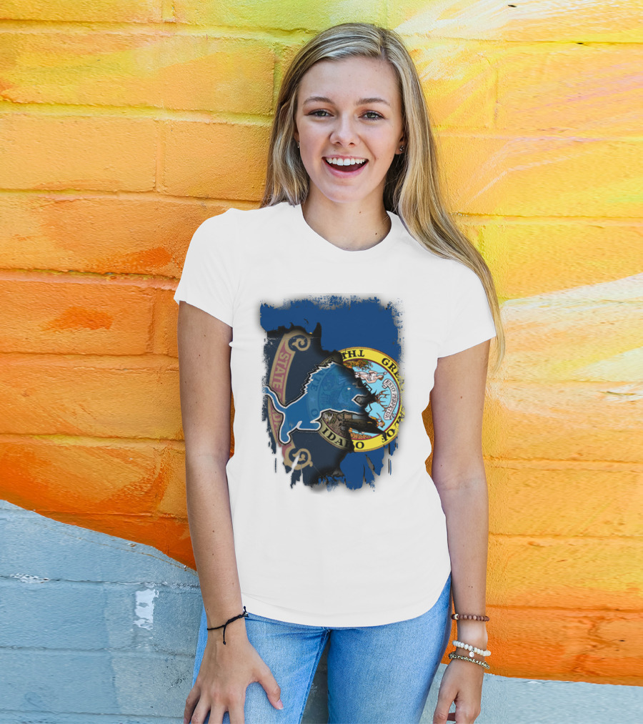 Idaho State Seal With Detroit Lions Collaboration T-Shirt