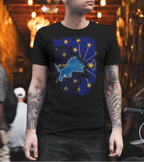 Indiana Lions Emblem with State Flag Stars T-Shirt Indiana Lions Emblem with State Flag Stars T-Shirt