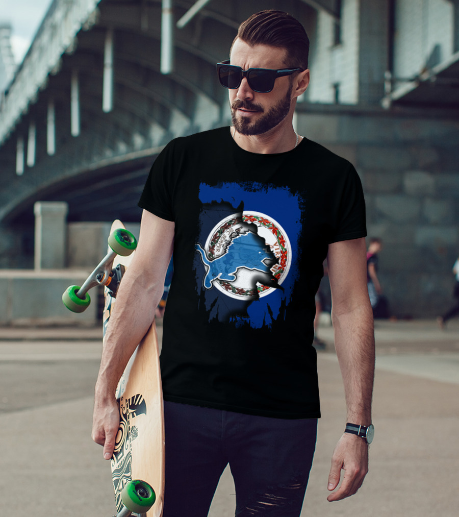 Virginia Detroit Lions Logo Fusion With State Seal T-Shirt