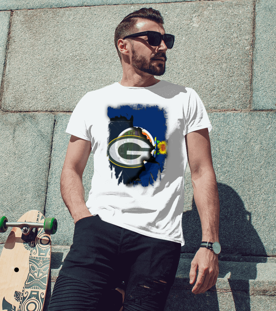 Kansas State Flag With Green Bay Packers Logo And Sunflower T-Shirt