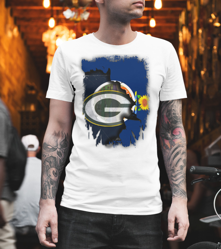 Kansas State Flag With Green Bay Packers Logo And Sunflower T-Shirt