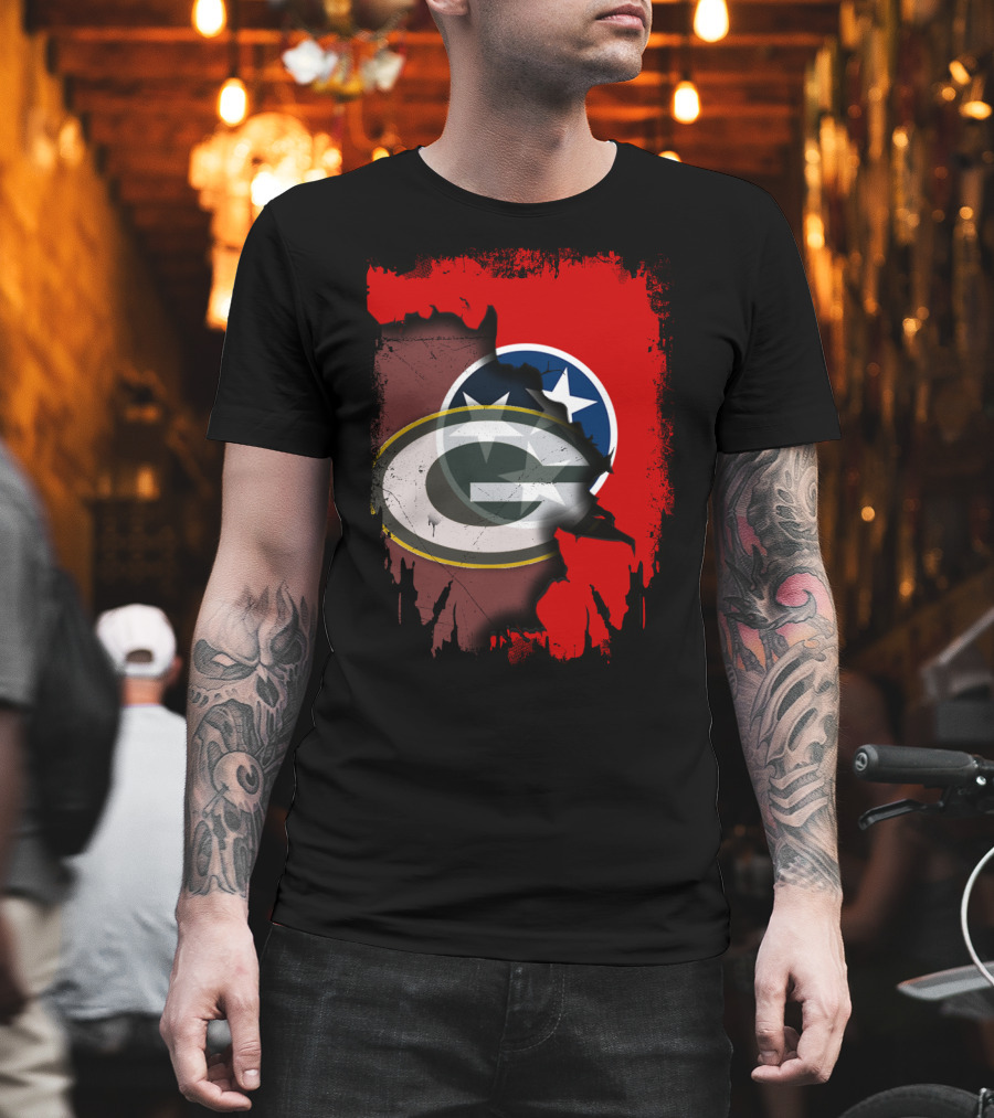 Together Tennessee With Green Bay Packers Logo Over Tennessee Flag T-Shirt