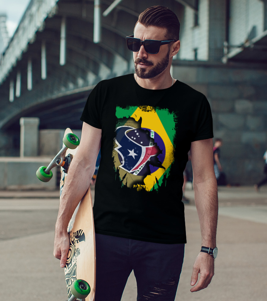 Brazilian Flag And Texans Logo Integration: Together Brazil With Texans T-Shirt