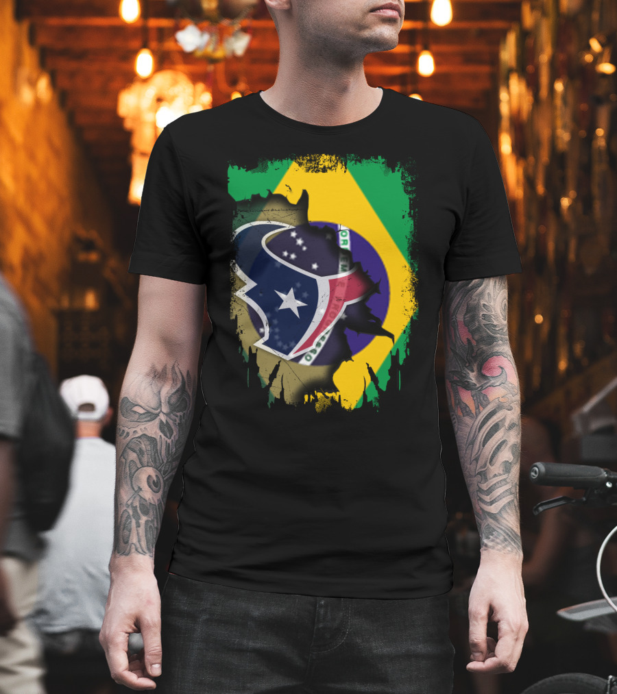 Brazilian Flag And Texans Logo Integration: Together Brazil With Texans T-Shirt