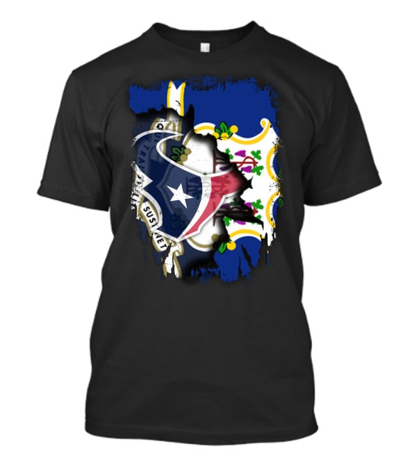 Connecticut State Pride With Texans NFL Team Collaboration T-Shirt