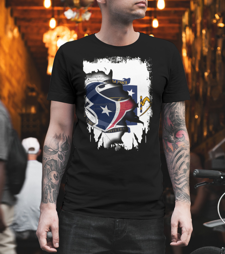 Massachusetts And Texans United With Flag And Logo Elements T-Shirt