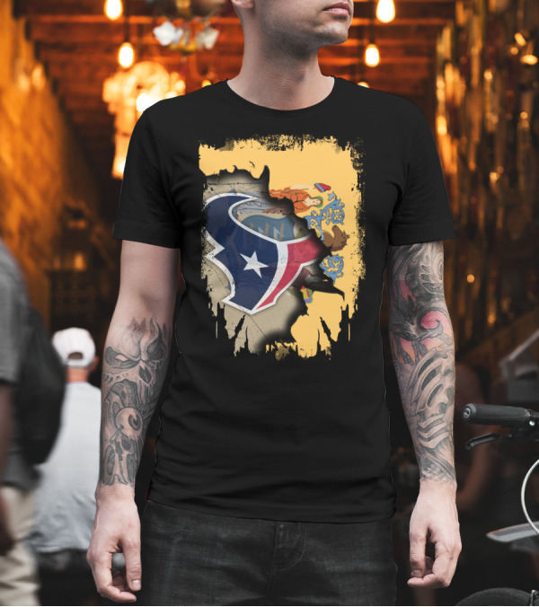 New Jersey Texas Tattered Flag Unity T-Shirt New Jersey Texas Tattered Flag Unity T-Shirt