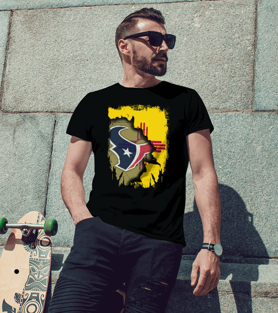 New Mexico And Texas Unite With Texans Football Logo On Zia T-Shirt
