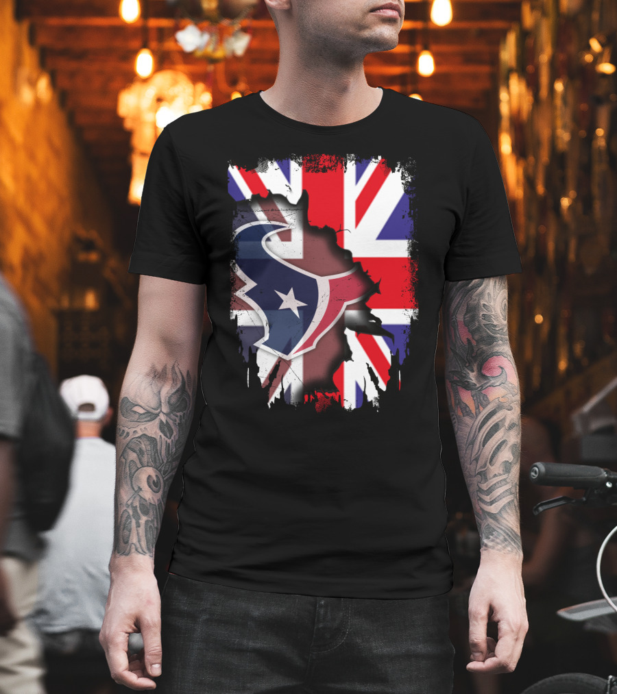 United Kingdom Flag With Texans Football Logo Fusion T-Shirt