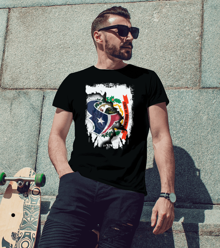 State Of West Virginia With Texans Football Team T-Shirt