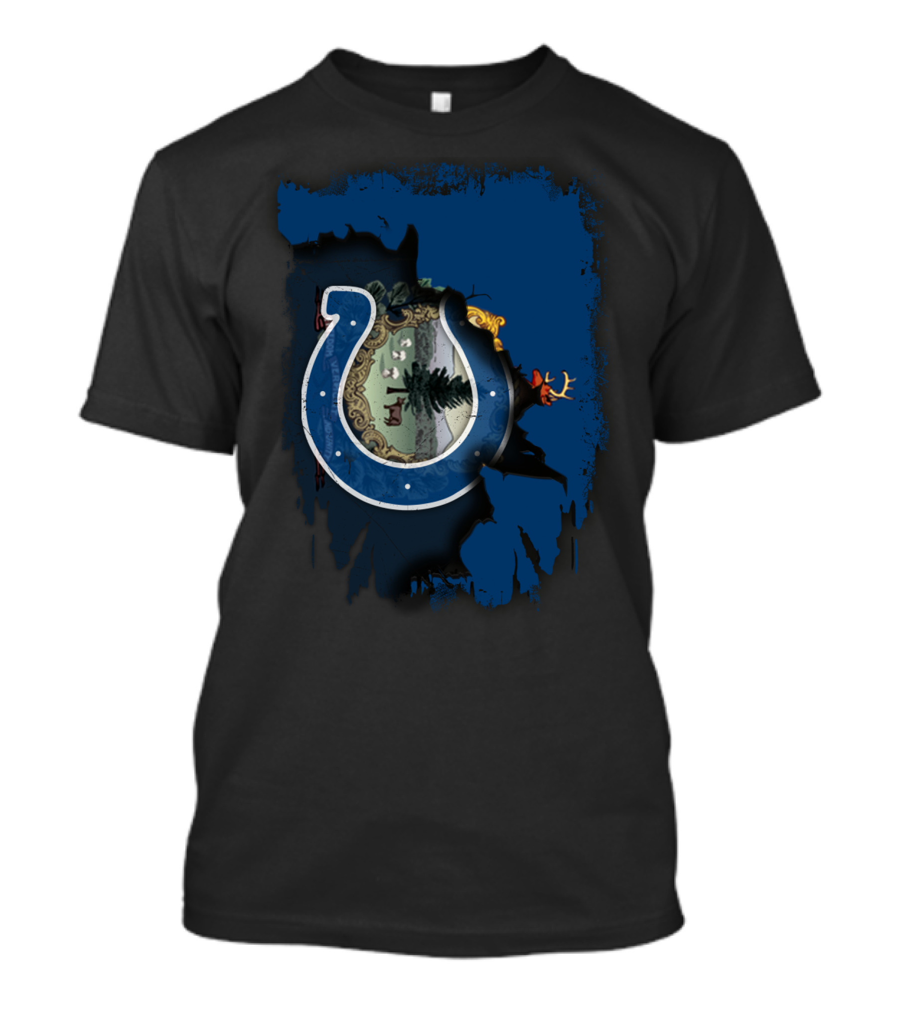 Vermont State Coat Of Arms With Colts Horseshoe And Deer T-Shirt