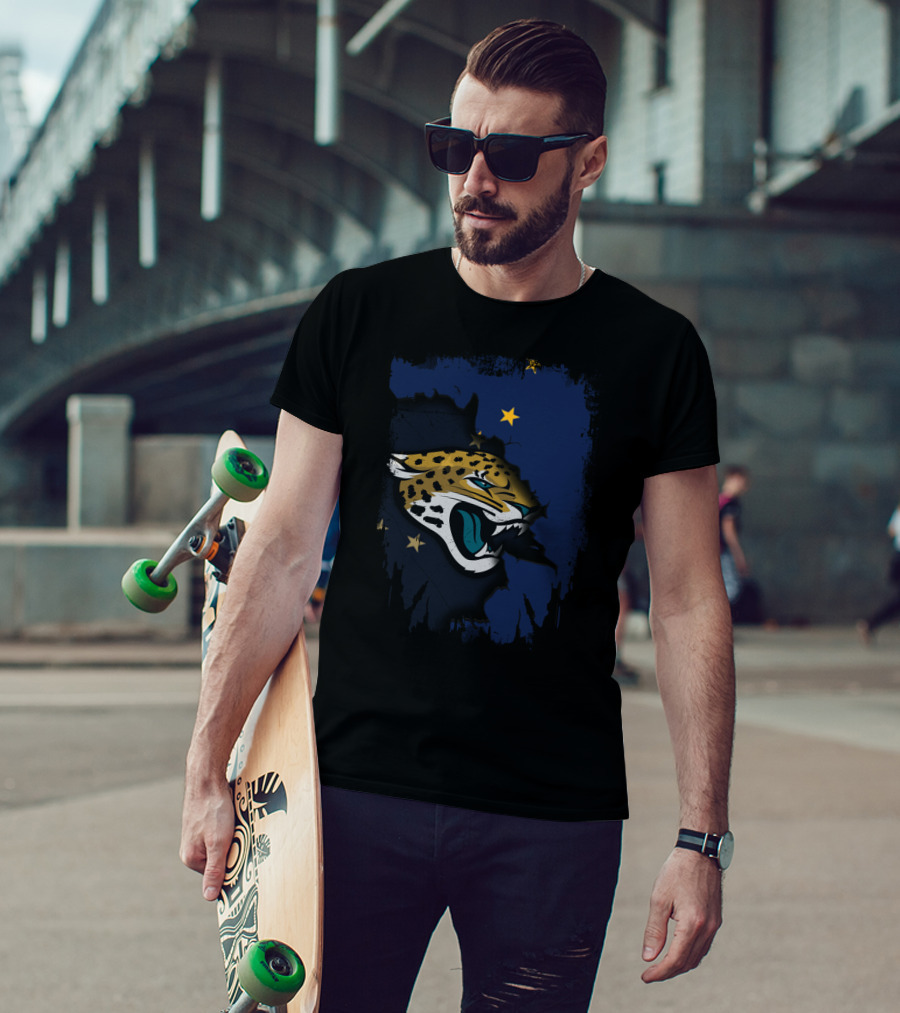 Together Alaska With Jaguars Alaska Flag Stars And Fierce Jaguar Head T-Shirt