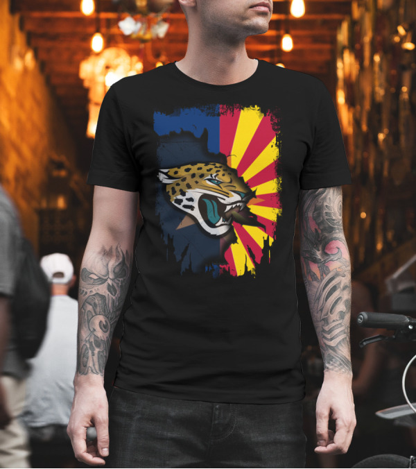 Arizona State Flag with Jaguars Team Logo Fusion T-Shirt Arizona State Flag with Jaguars Team Logo Fusion T-Shirt