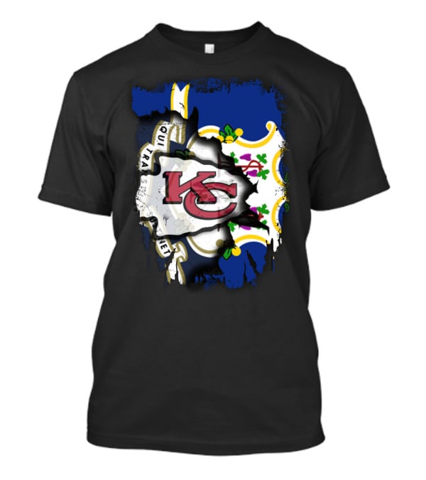 Connecticut State Flag With Kansas City Chiefs Logo Fusion T-Shirt