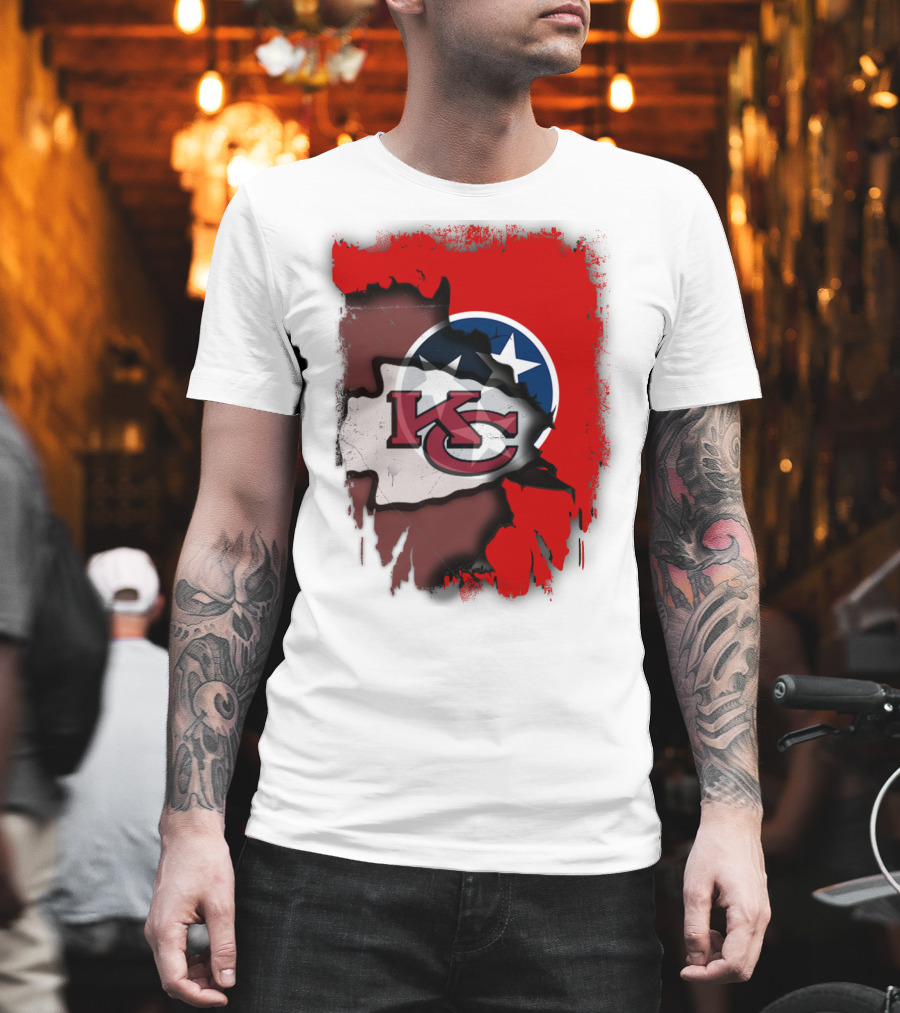 Kansas City Chiefs Tennessee Flag Torn Abstract Fusion T-Shirt
