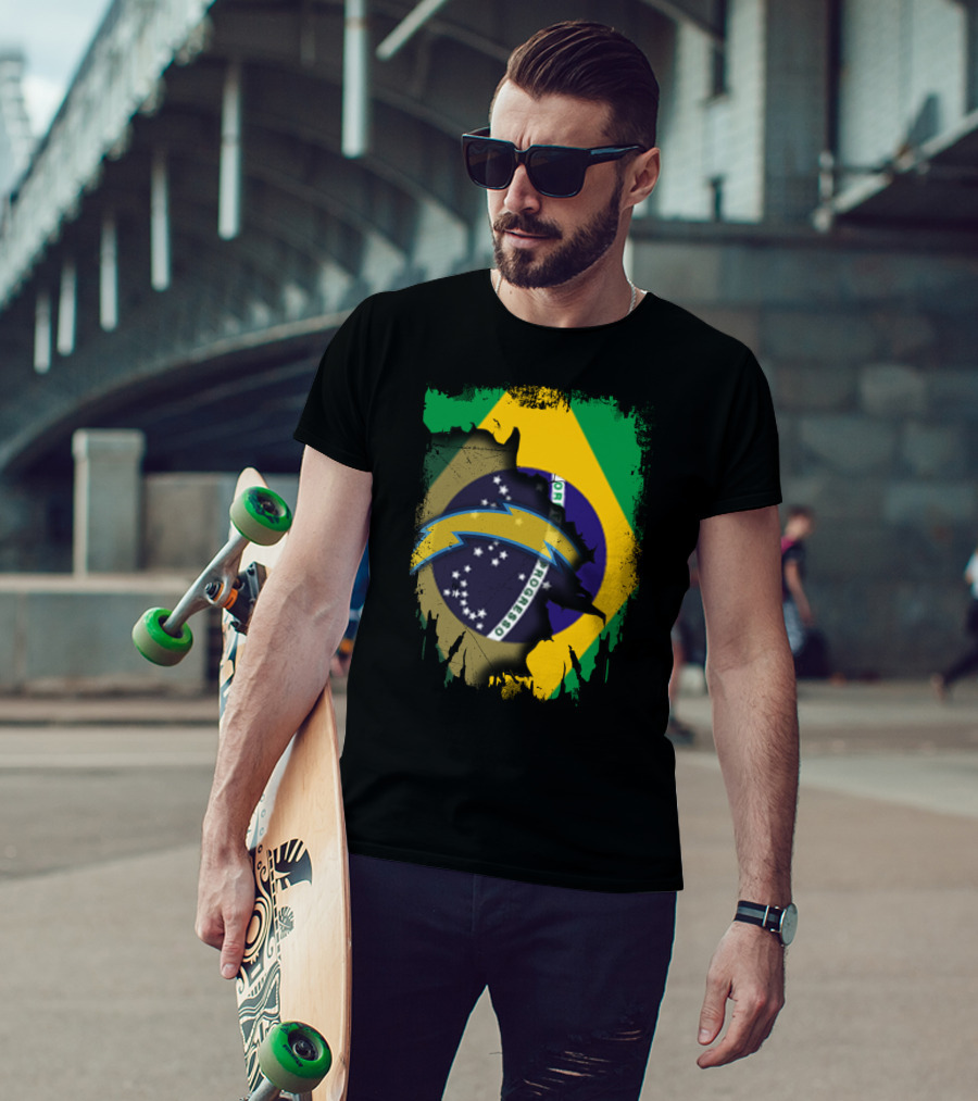 Brazilian Flag With Chargers Logo Fusion T-Shirt