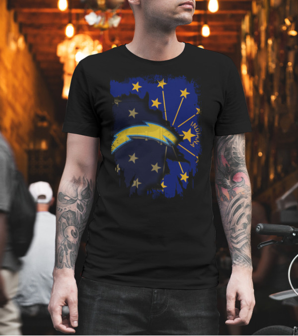 Indiana State Flag with Chargers Logo Fusion T-Shirt Indiana State Flag with Chargers Logo Fusion T-Shirt