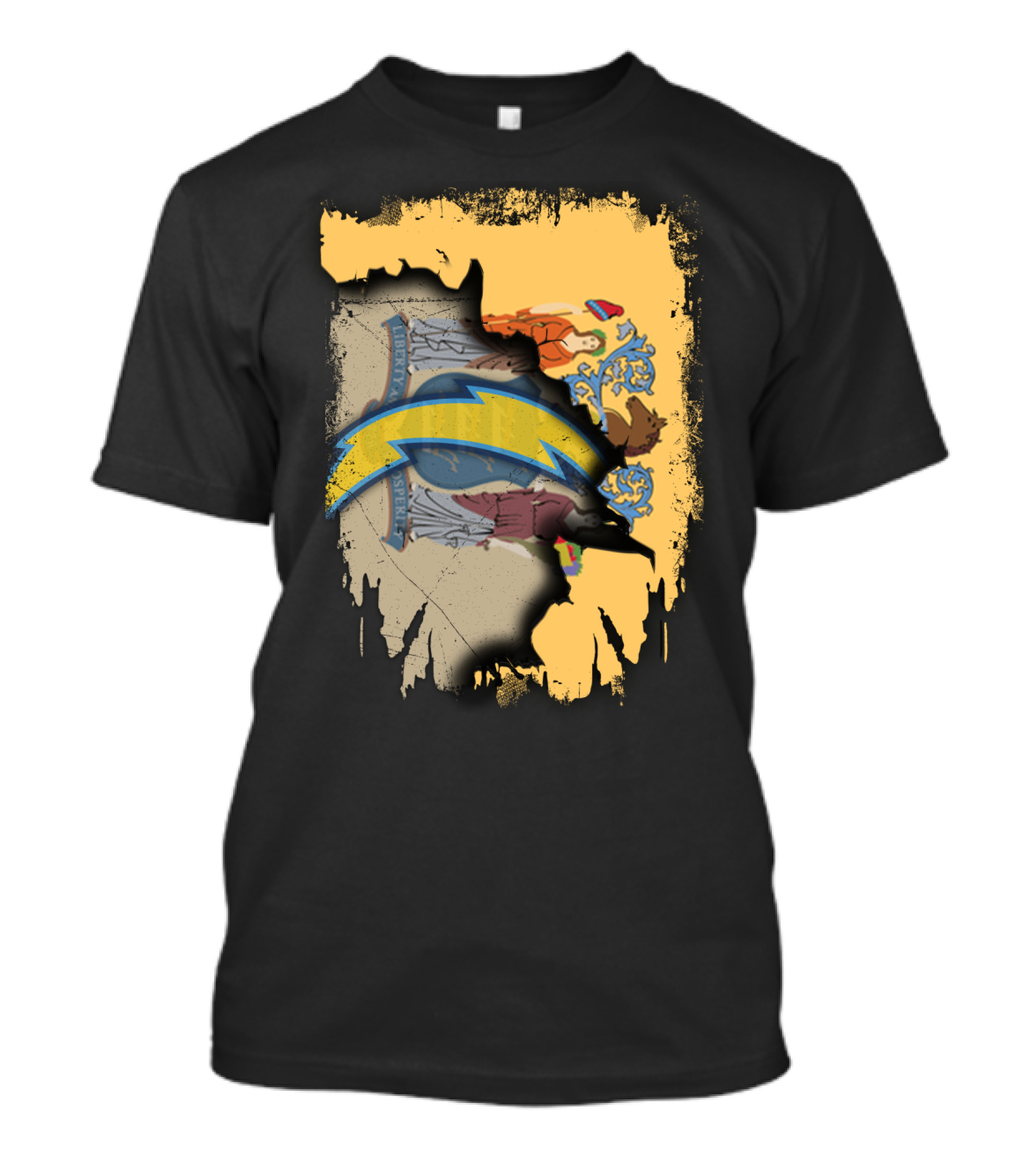 New Jersey Crest With Chargers Lightning Bolt Emblem T-Shirt