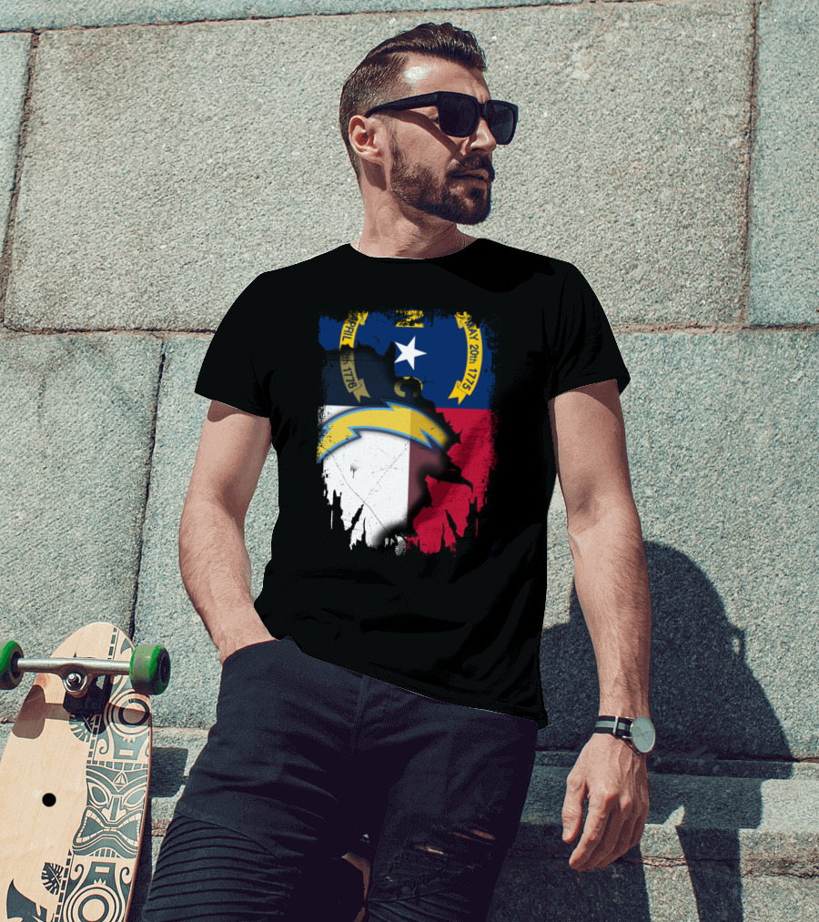 Together North Carolina State Flag With Los Angeles Chargers T-Shirt