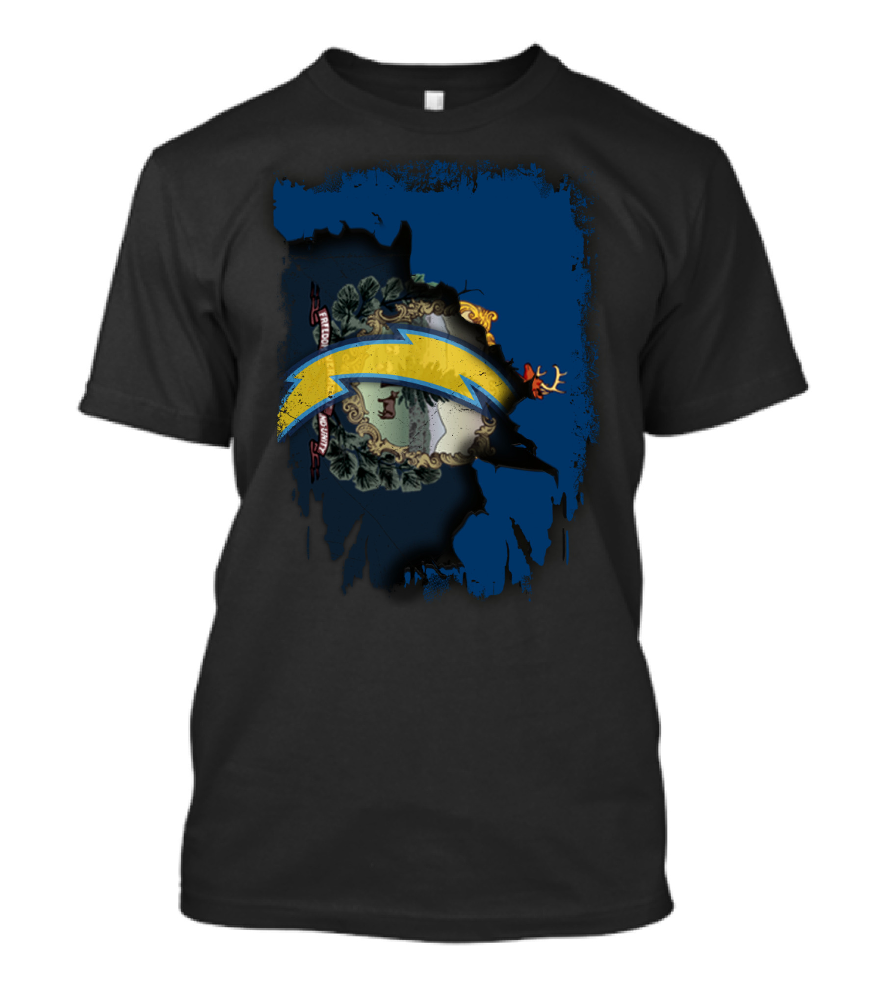 Vermont State Outline With Chargers Bolt T-Shirt
