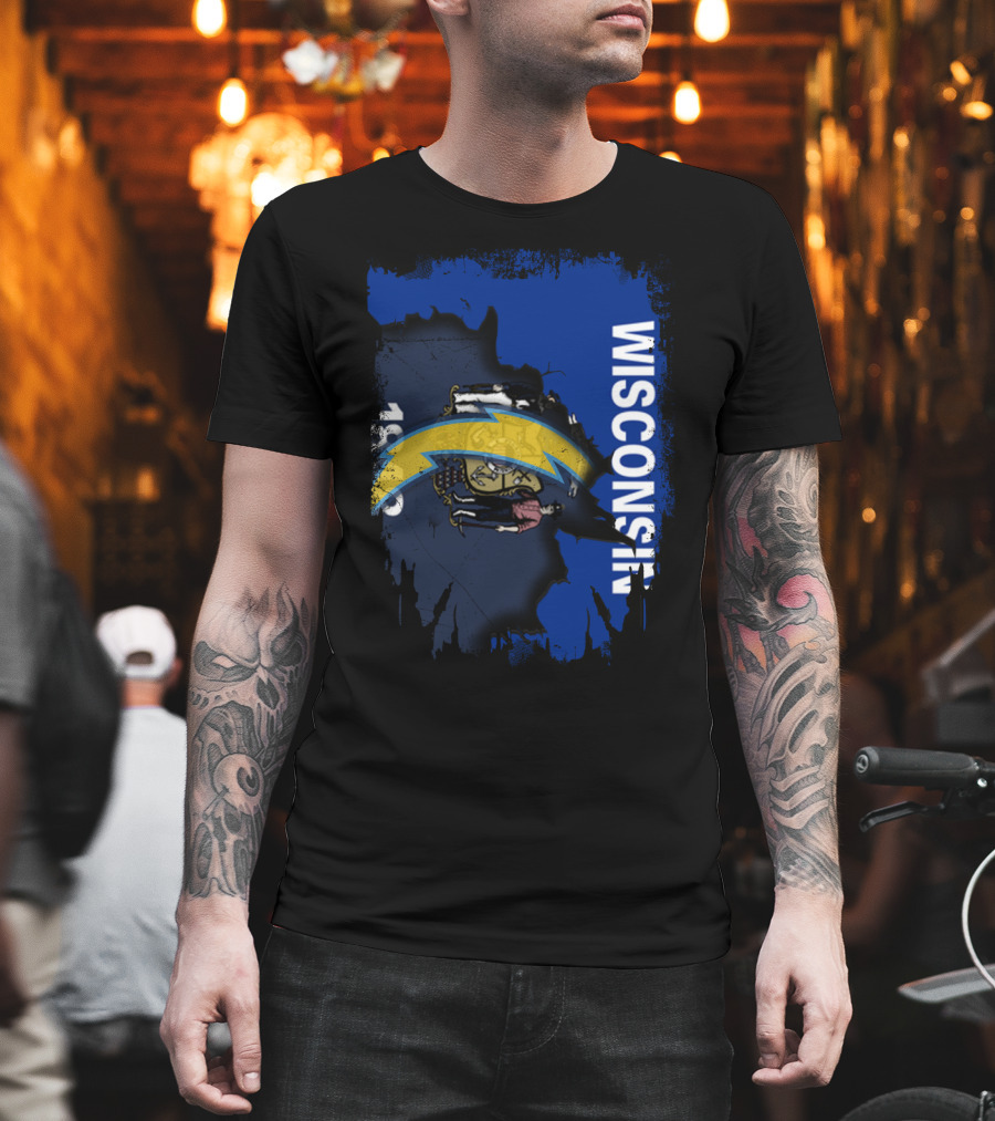Wisconsin State Outline With Chargers Bolt And Seal T-Shirt