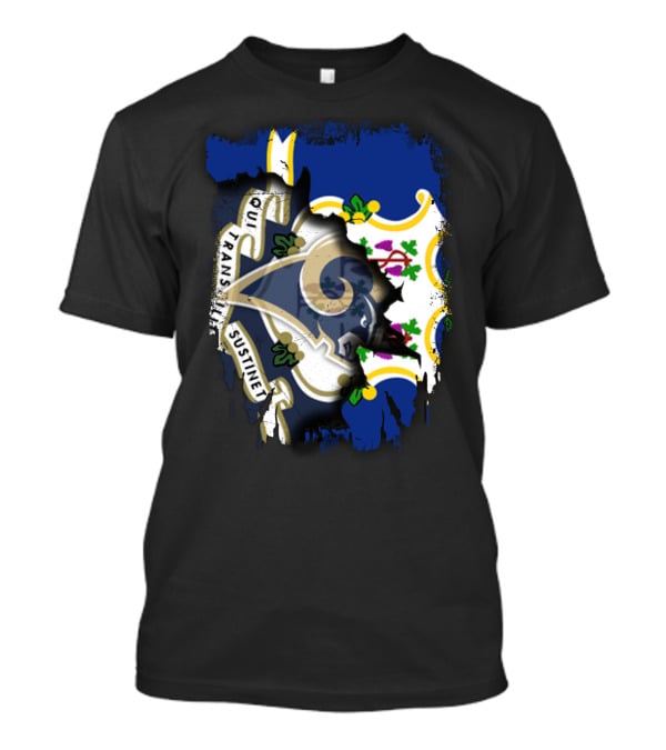 Connecticut Flag And Rams Logo Overlap Qui Transtulit Sustinet T-Shirt