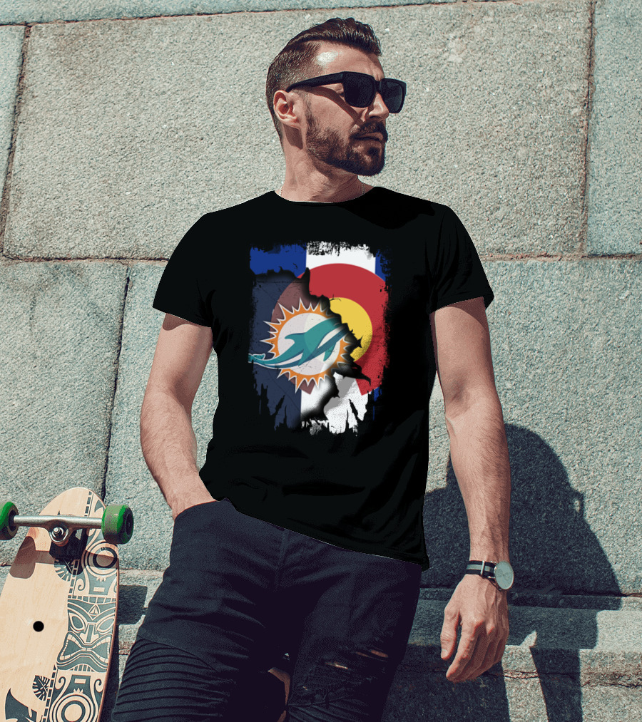 Together Colorado With Miami Dolphins And Colorado Flag Elements T-Shirt