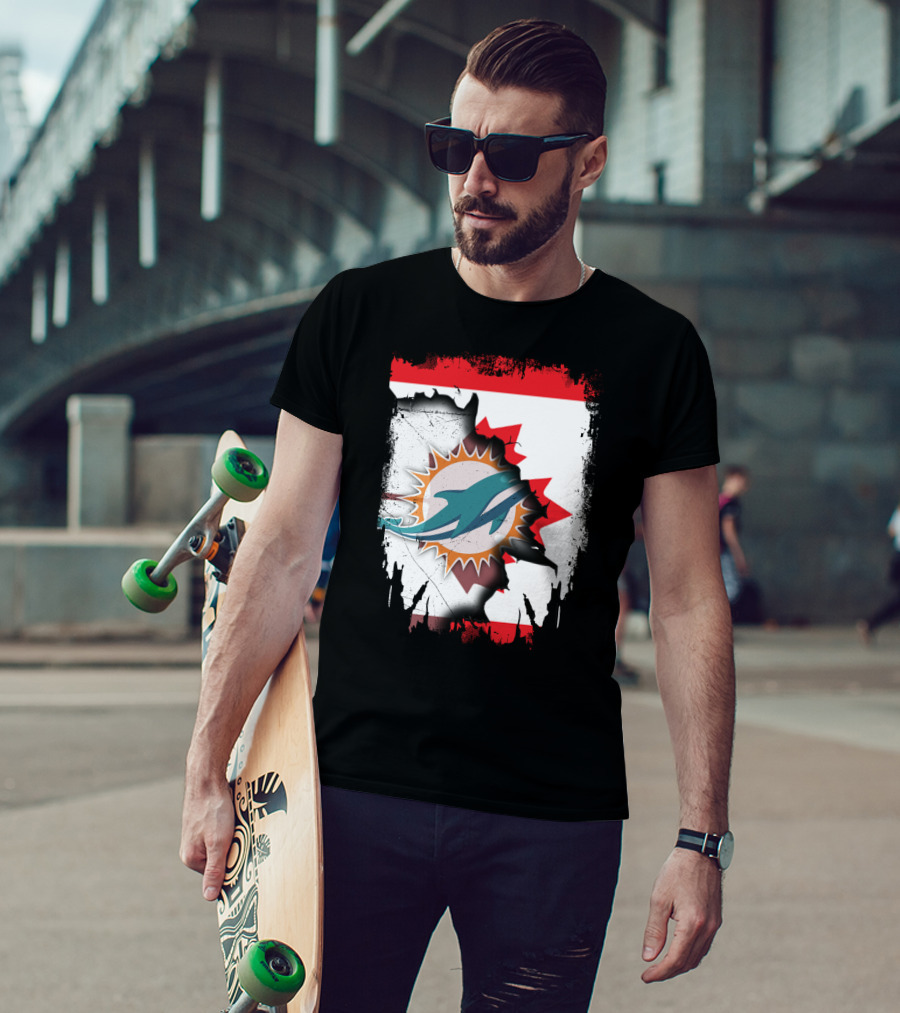 Canada Miami Dolphins Flag Symbol Fusion T-Shirt