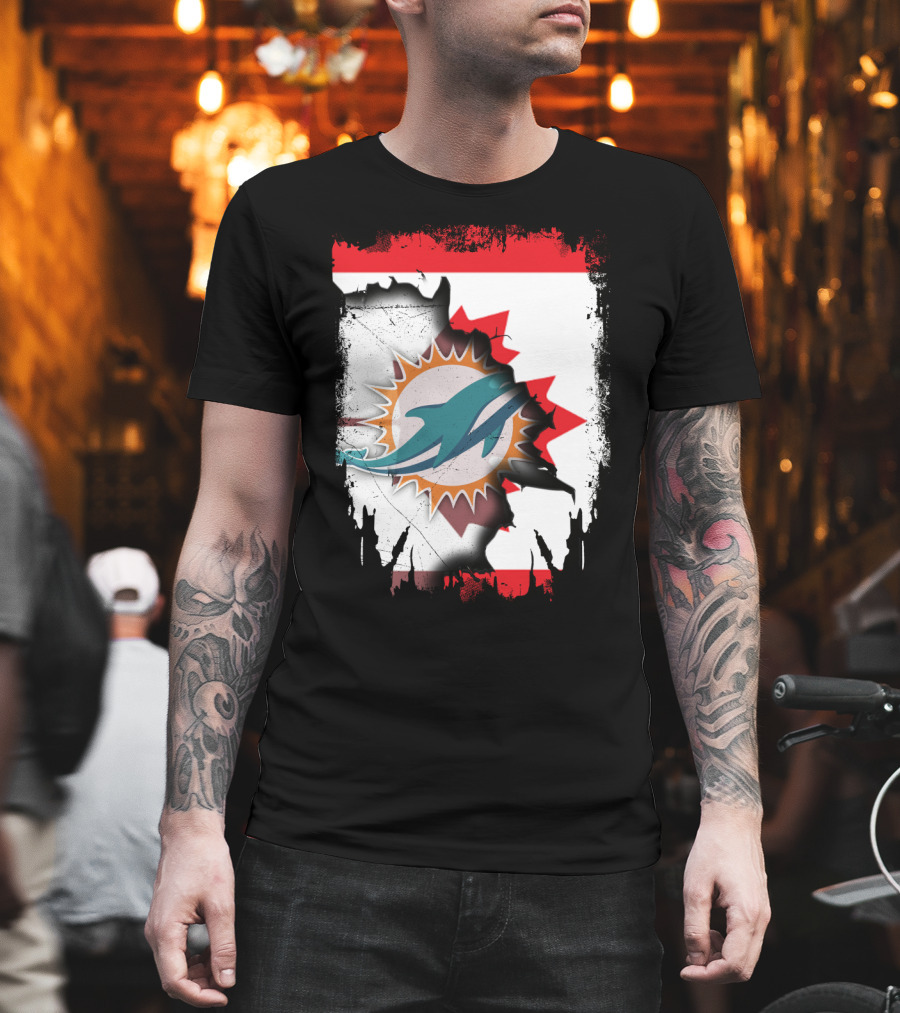Canada Miami Dolphins Flag Symbol Fusion T-Shirt