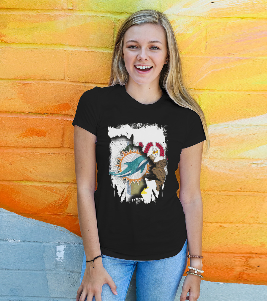 Together Illinois Miami Dolphins Logo Over State Seal T-Shirt