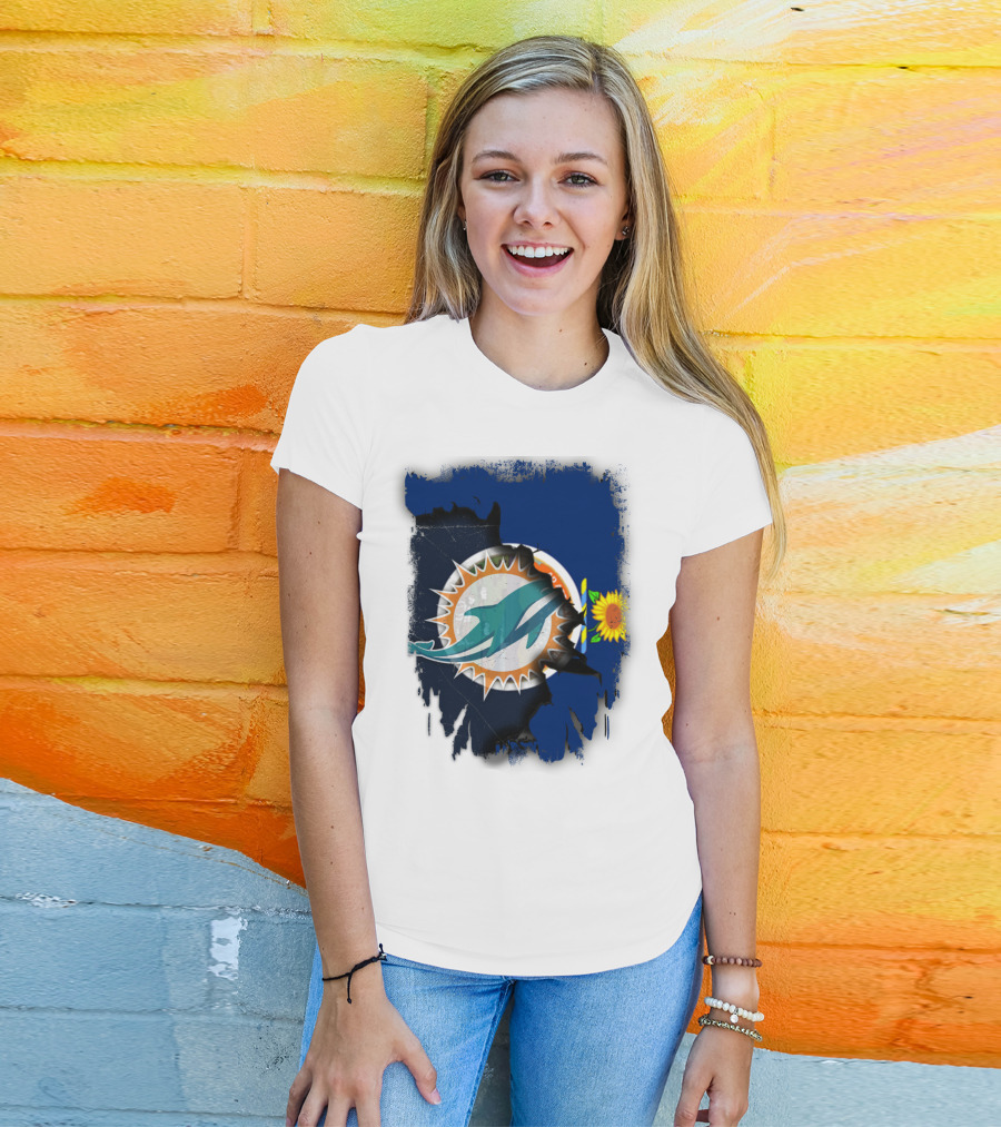 Kansas Flag With Miami Dolphins Logo And Sunflower T-Shirt