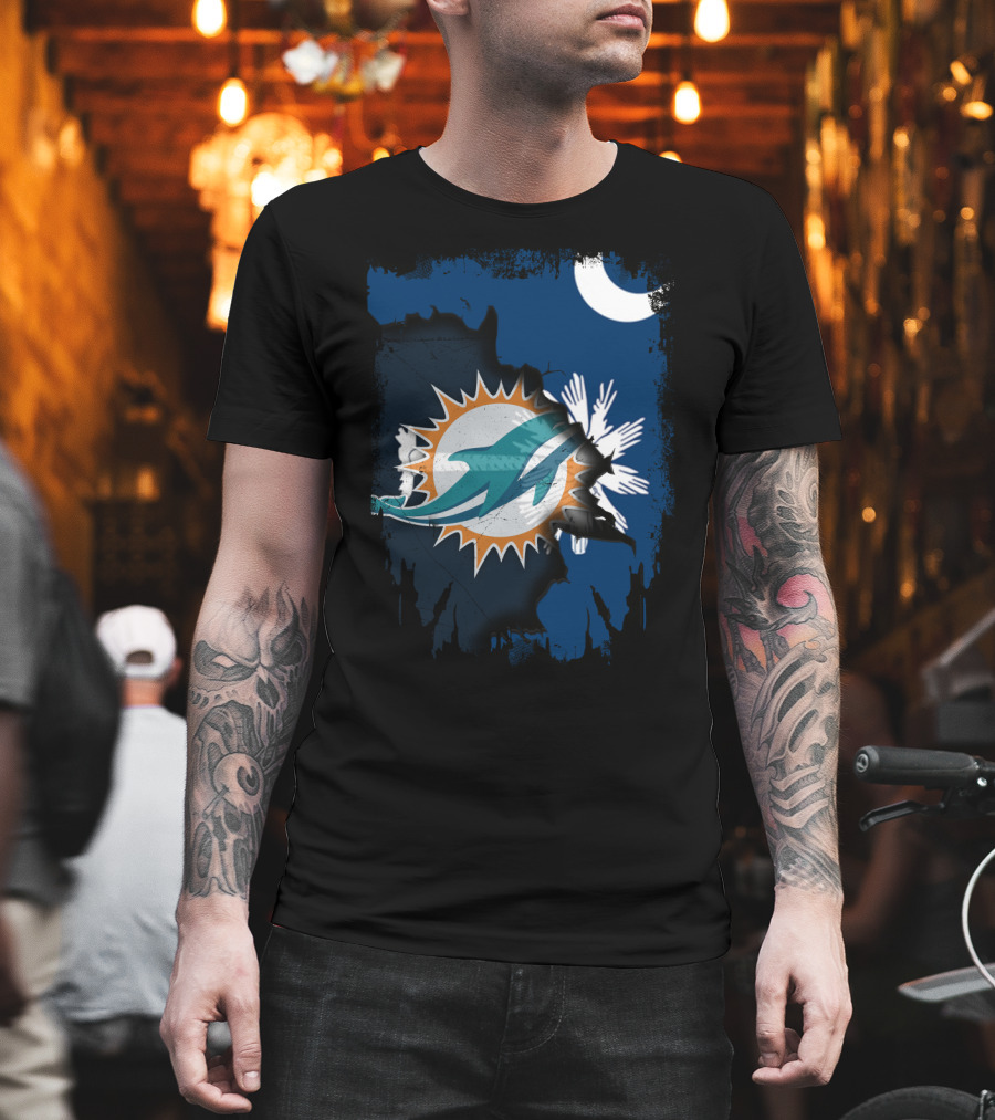 Miami Dolphins Logo With South Carolina State Flag Elements T-Shirt