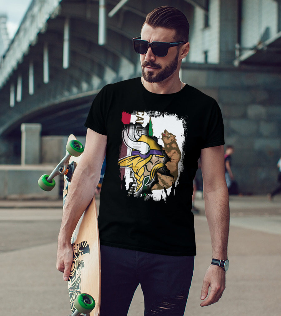 California Republic Viking Helmet Bear California Flag T-Shirt
