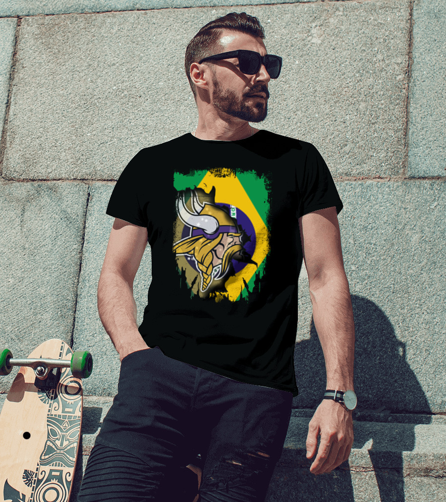Brazilian Flag With Viking Warrior Helmet T-Shirt