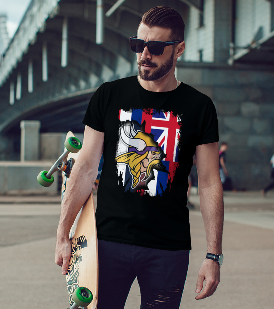 Hawaii Union Jack With Vikings Head T-Shirt