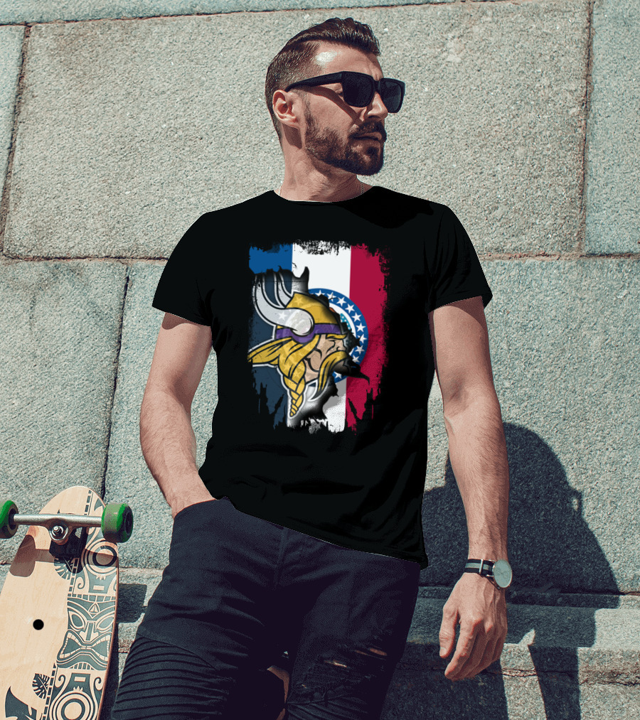 Missouri State Flag With Vikings Helmet T-Shirt