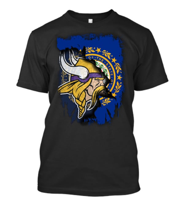 New Hampshire State Seal Overlay With Viking Helmet And Braided Beard T-Shirt