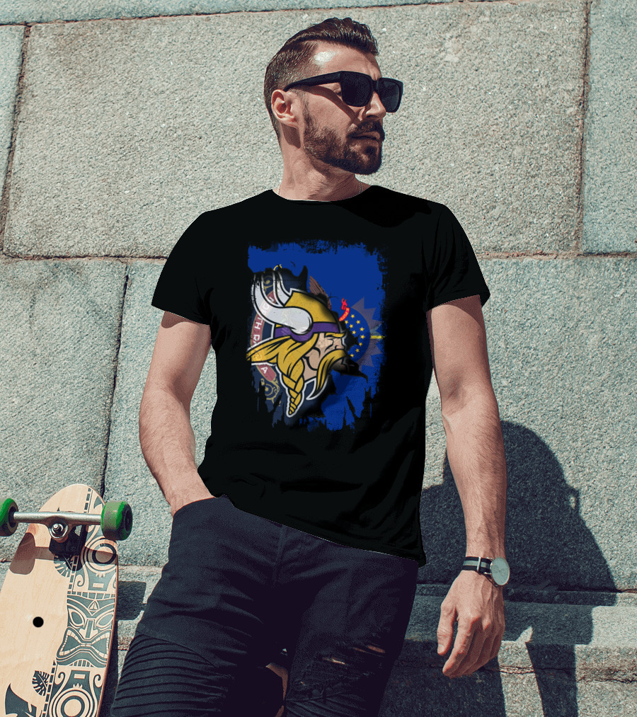 Vikings North Dakota Flag Fusion T-Shirt