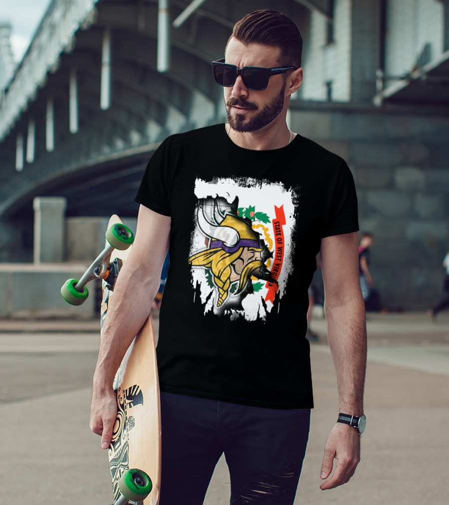 State Of West Virginia With Vikings Logo Fusion T-Shirt