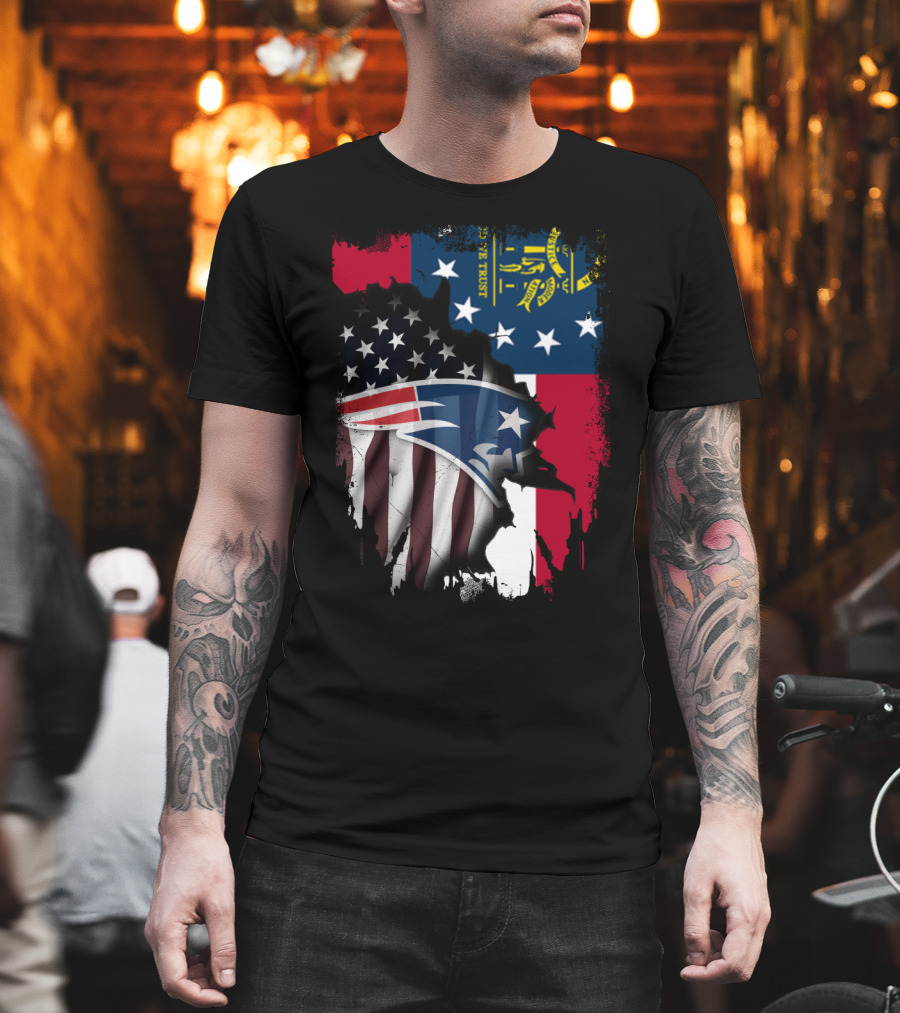 Georgia State Flag New England Patriots American Flag Fusion T-Shirt