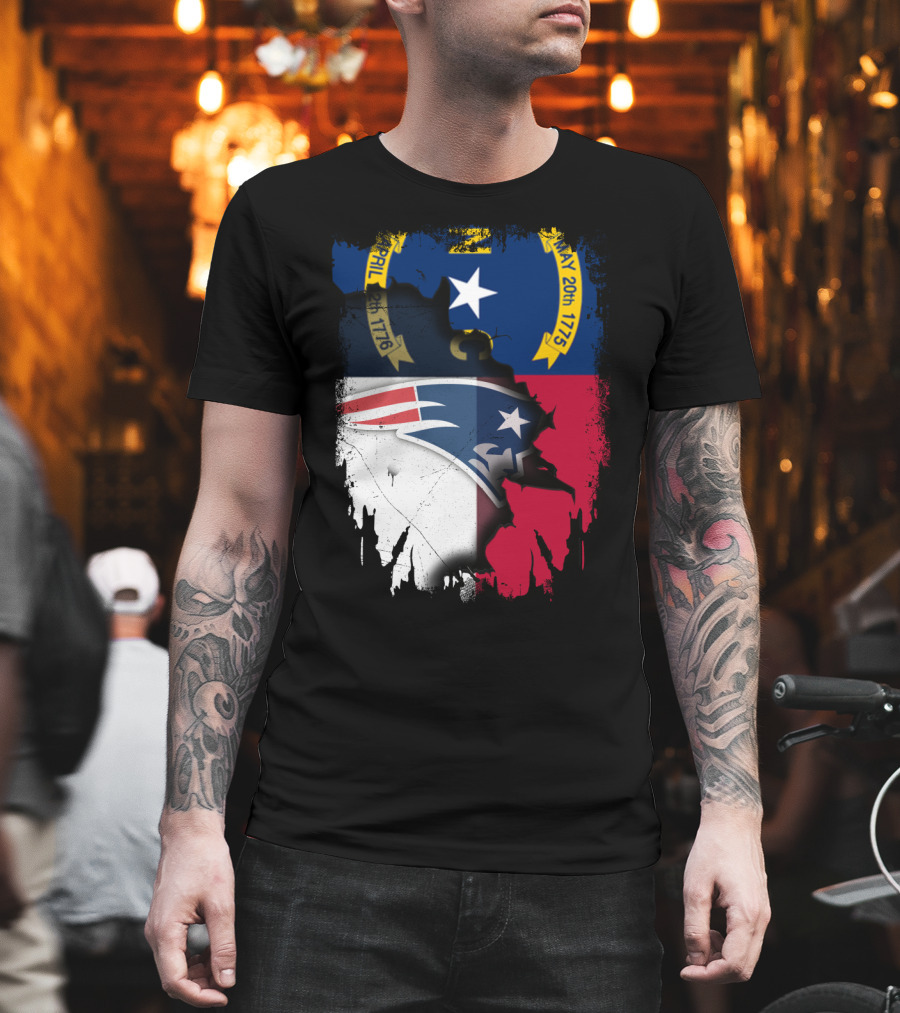 North Carolina State Flag Blended with Patriots Logo Together T-Shirt