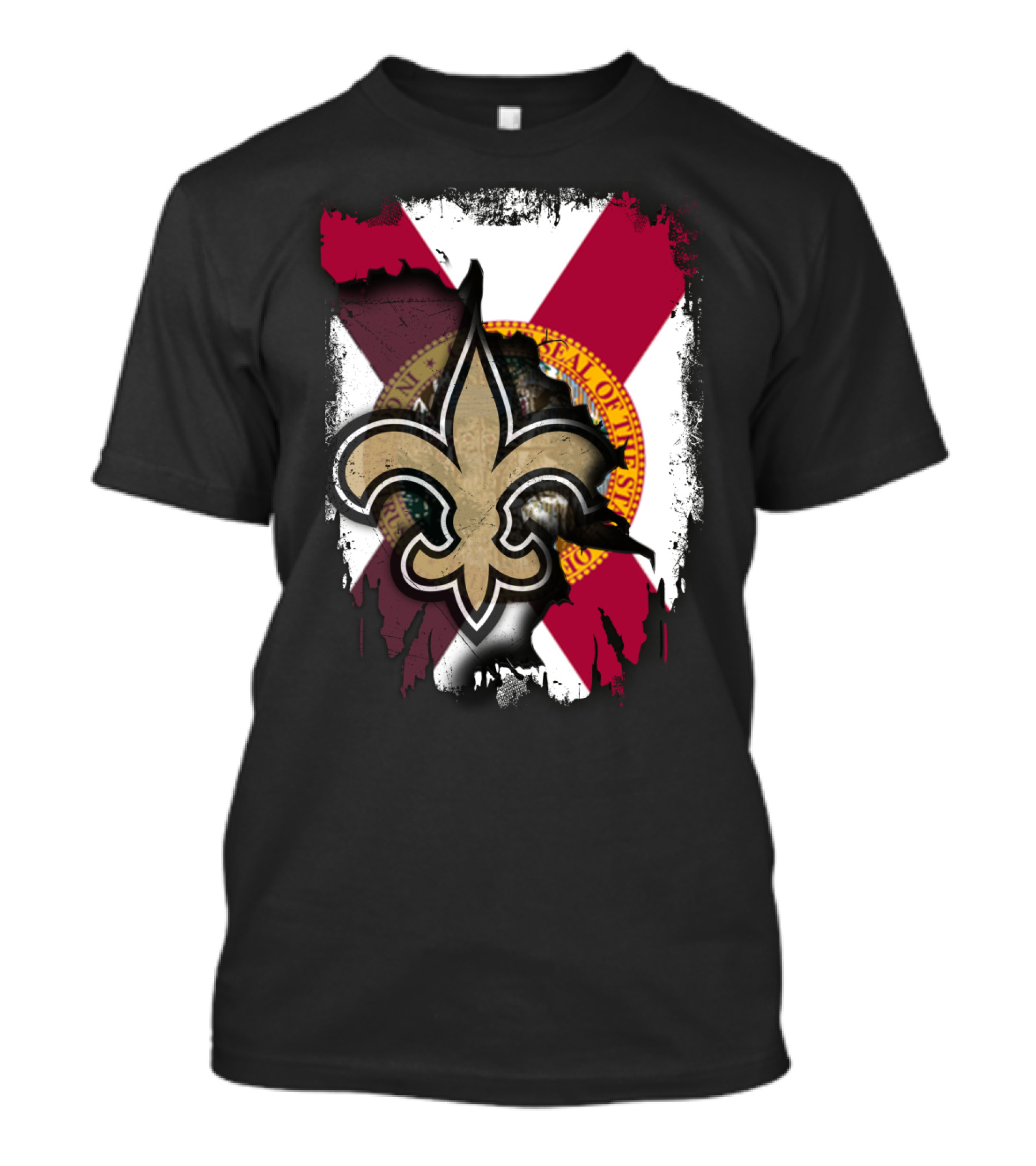 Florida State Flag With New Orleans Saints Fleur-de-Lis T-Shirt
