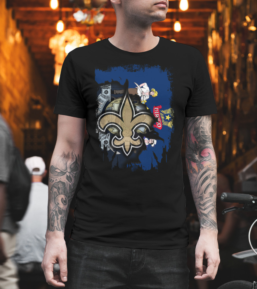 Maine State Flag With New Orleans Saints Fleur-de-lis Overlay T-Shirt