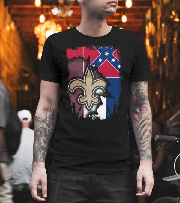 Together Mississippi With Saints Fleur-de-Lis and Confederate Flag T-Shirt Together Mississippi With Saints Fleur-de-Lis and Confederate Flag T-Shirt