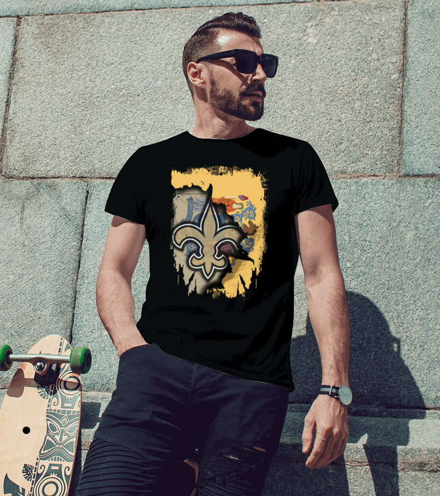 New Jersey State Emblem With Fleur-de-Lis Saints Symbol Fusion T-Shirt