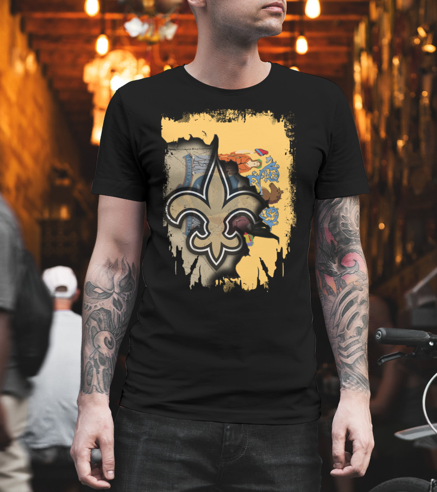 New Jersey State Emblem with Fleur-de-Lis Saints Symbol Fusion T-Shirt