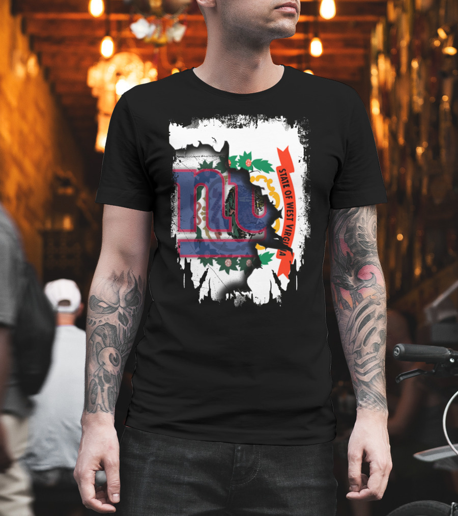New York Giants and West Virginia State Flag Fusion T-Shirt