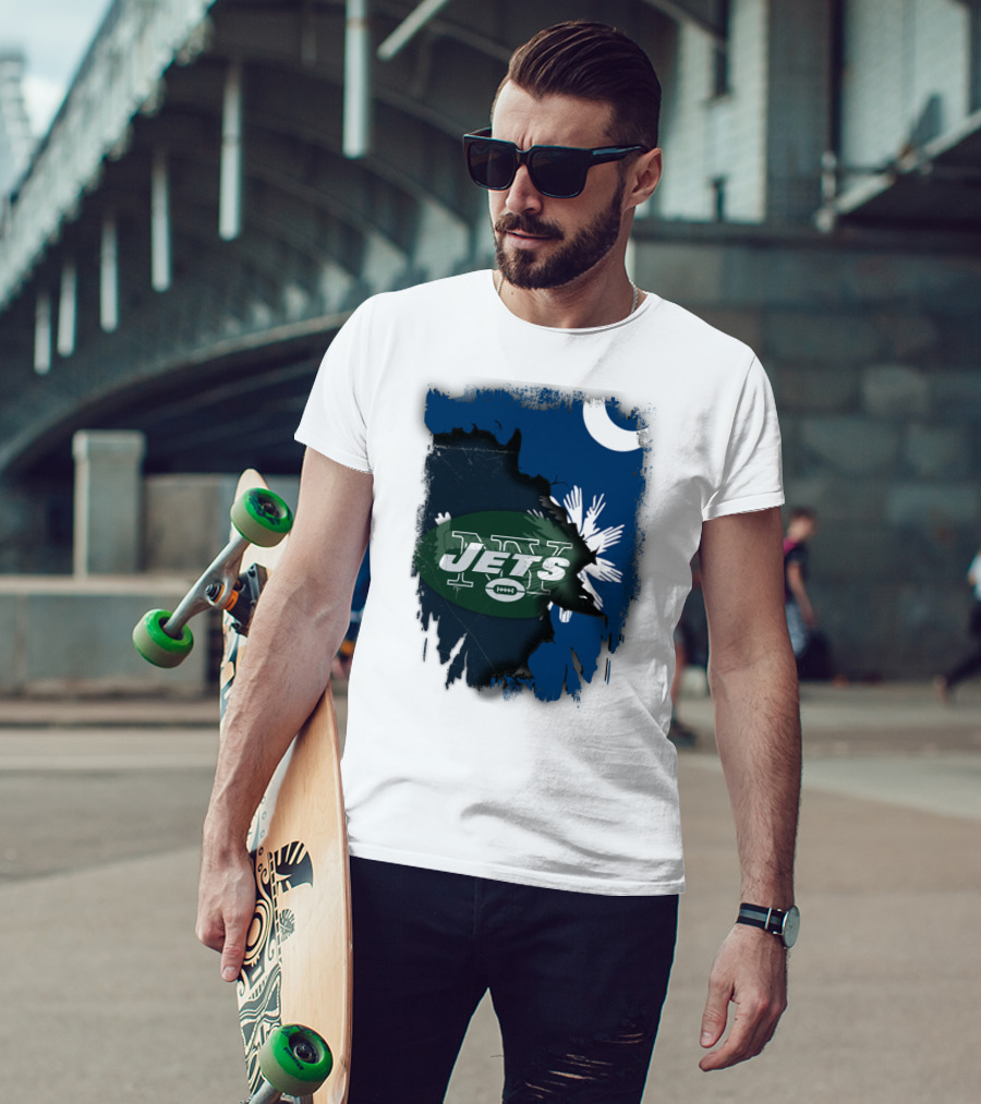 Jets With South Carolina State Flag And Crescent Moon Background T-Shirt