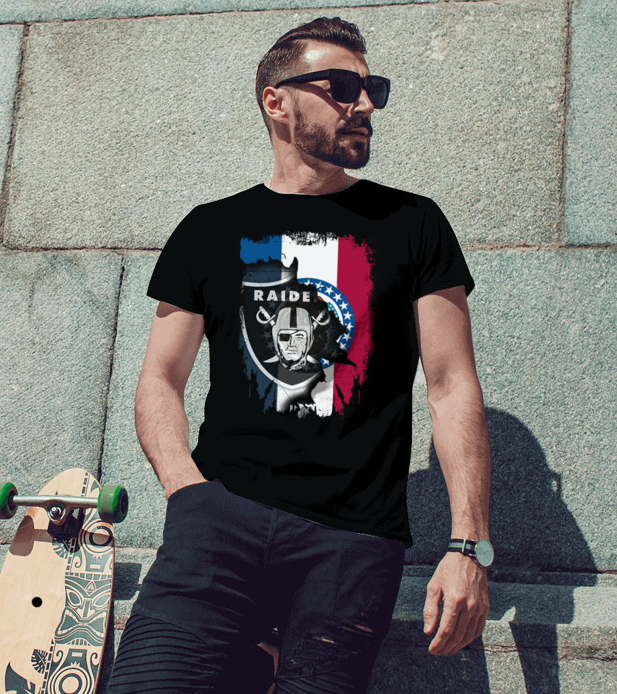 Missouri Flag With Raiders Shield Overlaid T-Shirt
